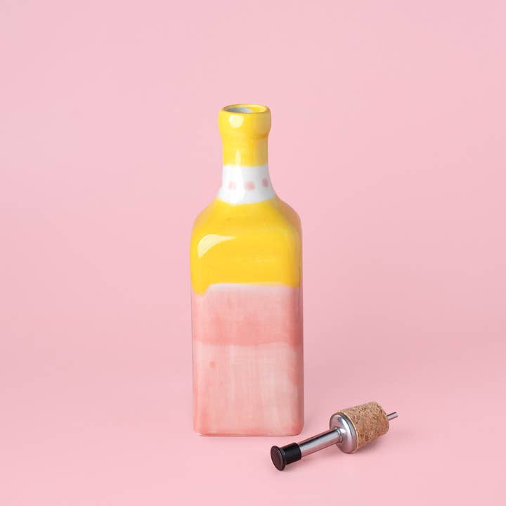 Alfar Tierra Cocida - Wholesale Oil/Vinegar Dispenser - Dispensador de Aceite de Cerámica Hecho a Mano – Amarillo y Rosa - Valentina2
