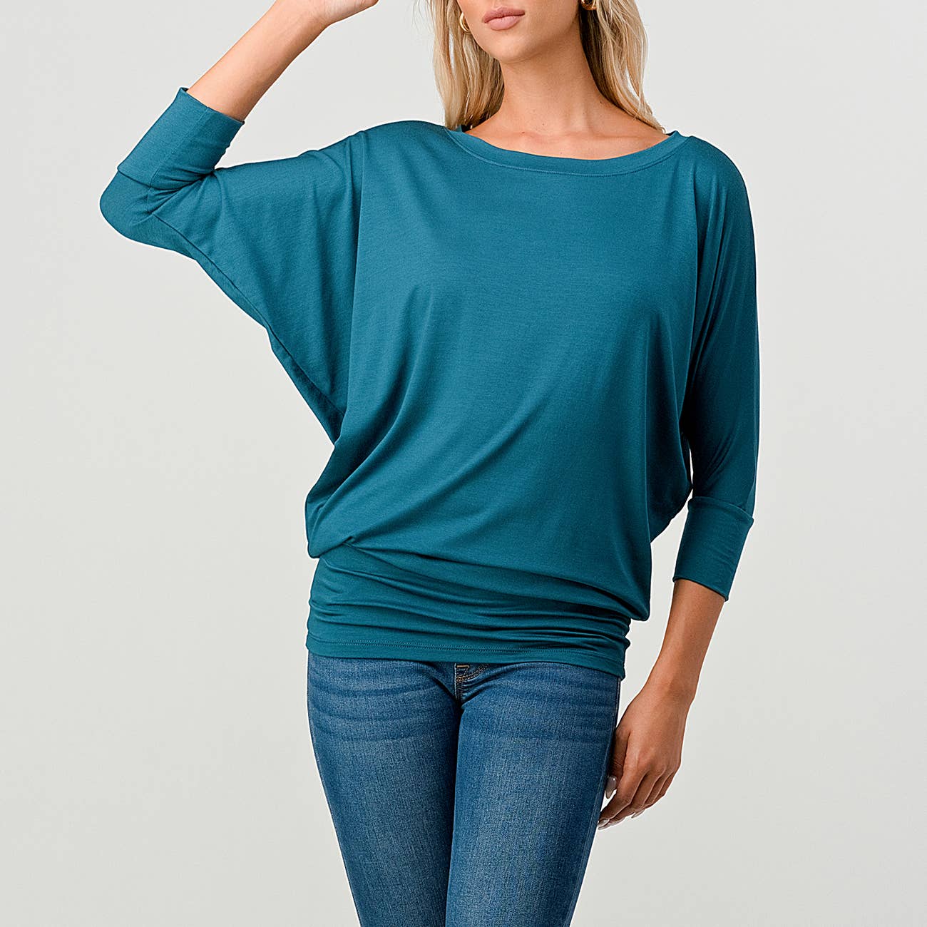 Heimious - Wholesale Knit Top - Women's - 3/4 Dolman Sleeve Round neck Modal Jersey  Top, 250311
