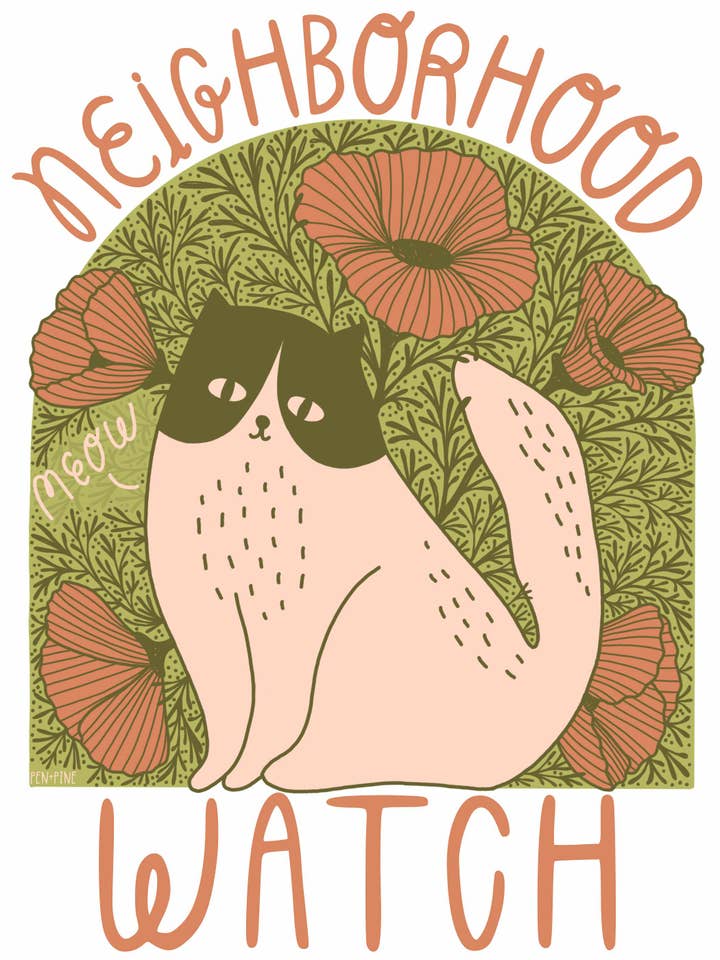 Neighborhood Watch Cat Window Decal - Static Cling for wholesale by Pen+Pine