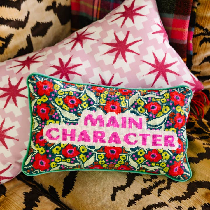Main Character Needlepoint Pillow for wholesale by Furbish Studio