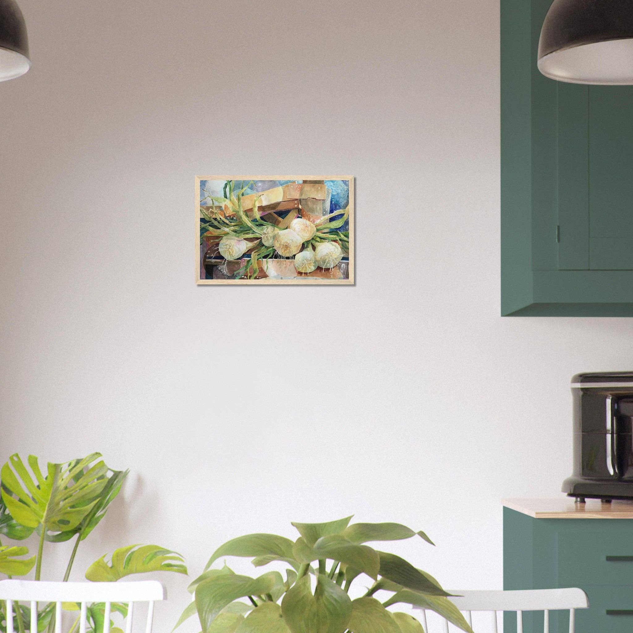 Barbara Cleary Designs - Vendita all'ingrosso Stampa artistica - Natura morta con cipolle ad acquerello | Stampa d'arte incorniciata in legno 12x18 | Opera originale dell'artista americana Barbara Cleary4