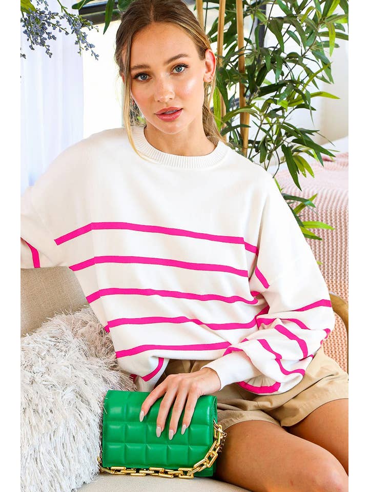 Vine & Love - Venta al por mayor Jersey de punto - Mujer - Jersey de Punto con Cuello Redondo a Rayas VT6060818