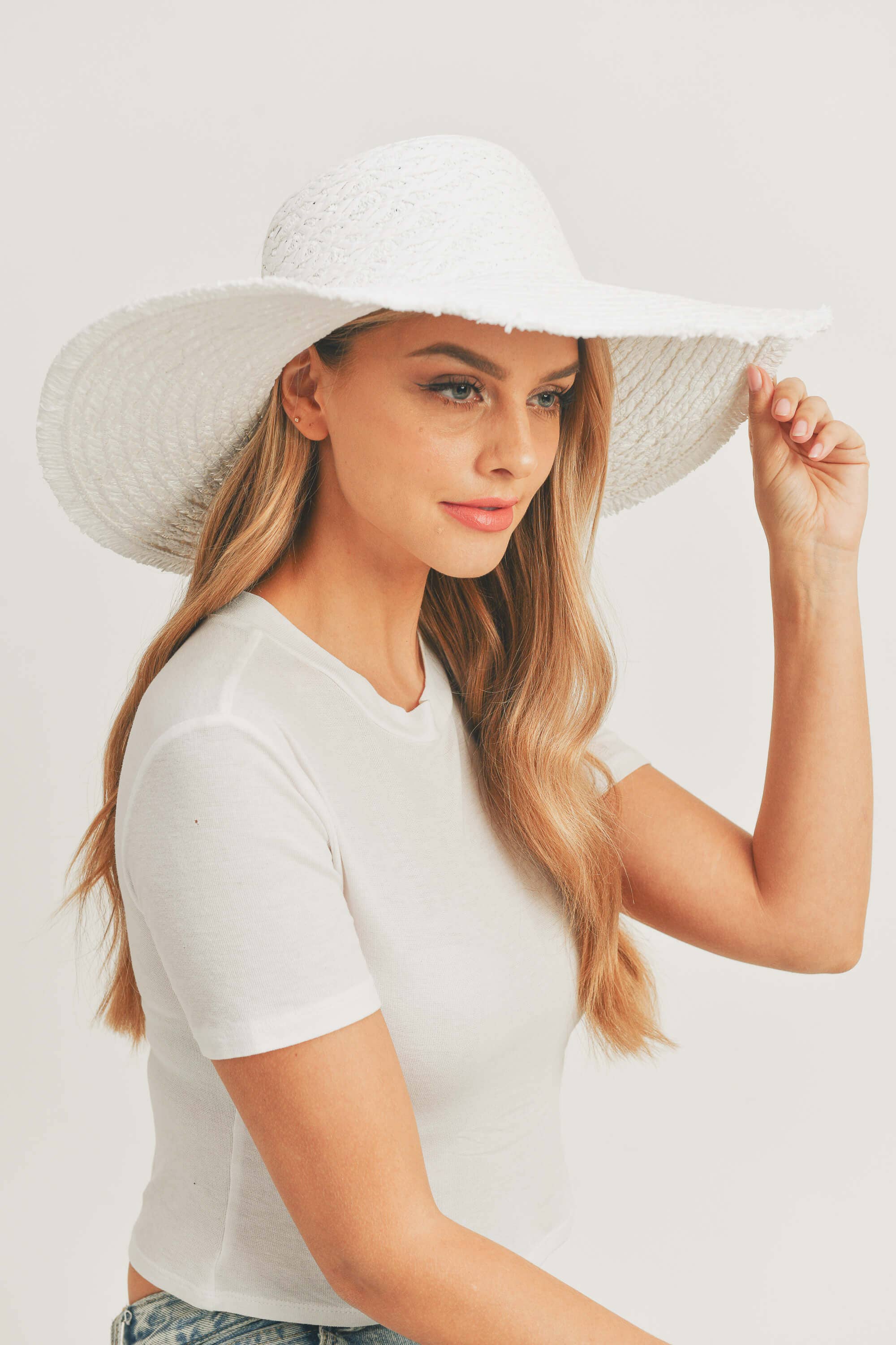 MiMi Wholesale - Wholesale Straw Hat - Women's - MH0095 Floppy Straw Sun Hat with Frayed Edges7