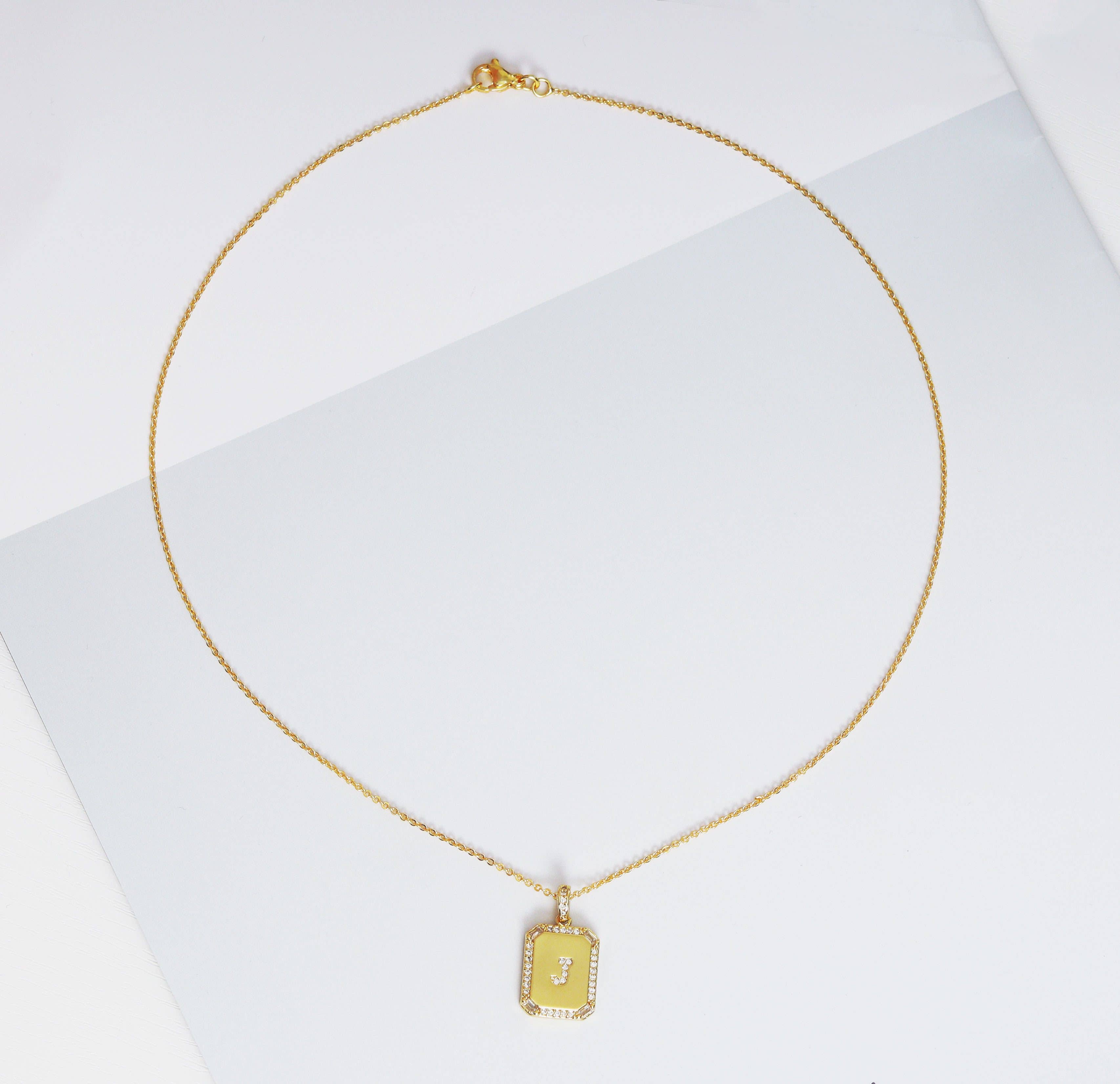 BestBeads&Beyond - Wholesale Pendant/Charm Necklace - Gold Filled Tile Initial Letter Necklace, Peronalized Necklace, Sku#CL253