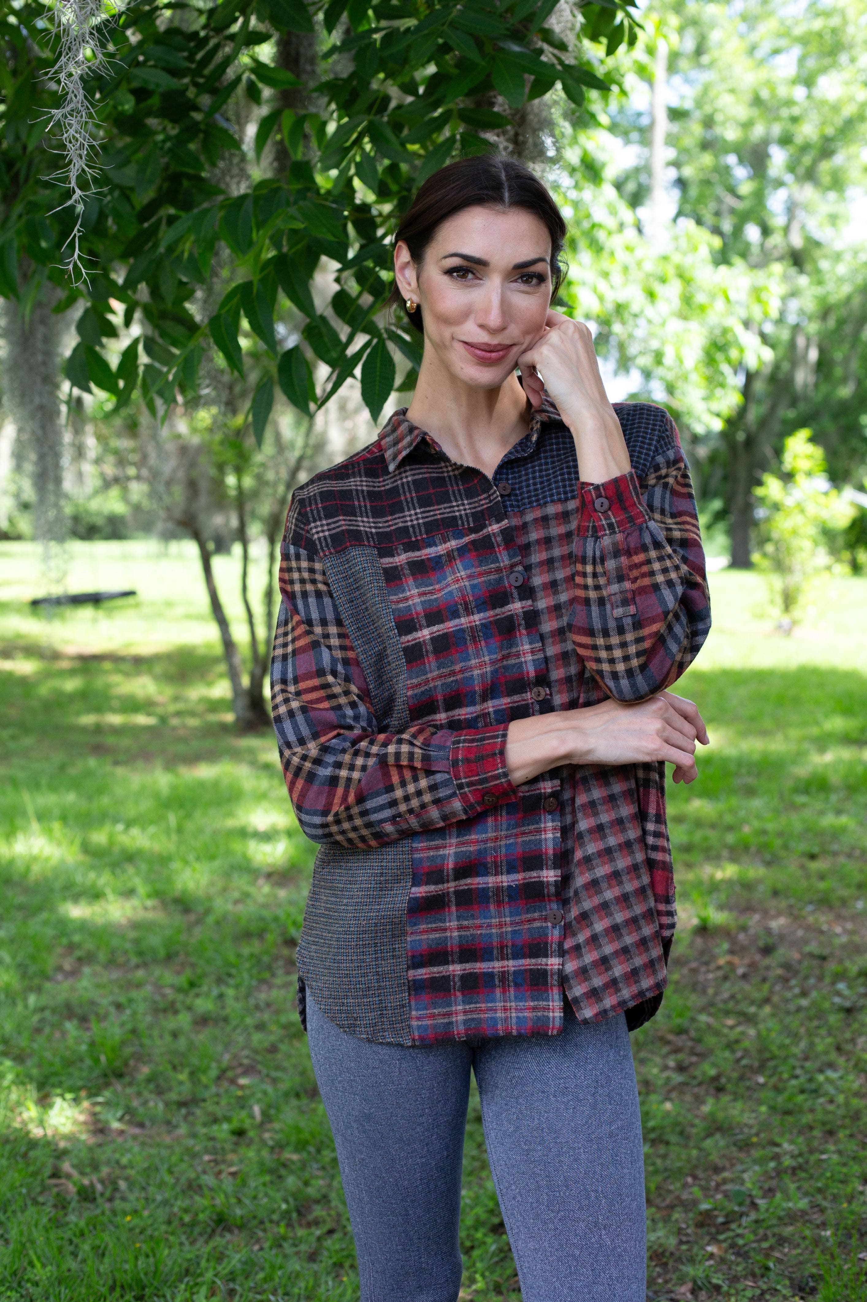 Sacred Threads - Wholesale Button Down Shirt - Women's - Patchwork Plaid Brushed Cotton Button Shirt1