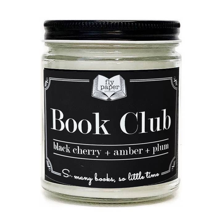 *New Scent* Book Club 9oz Candle Black Cherry + Amber + Plum for wholesale by Fly Paper Products