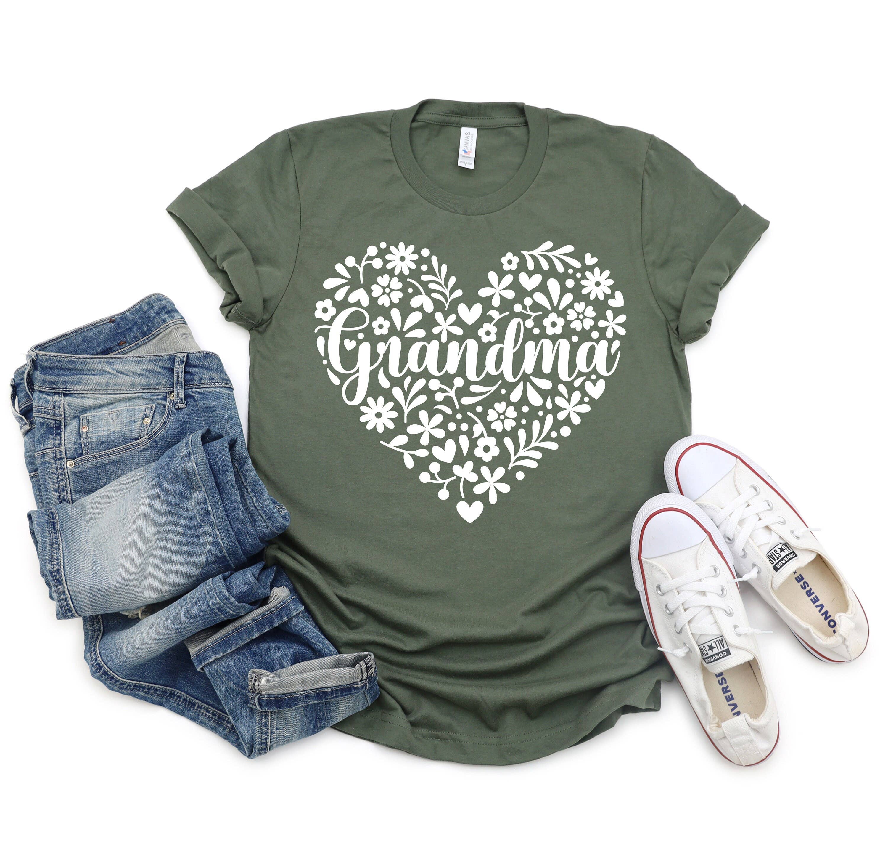PrimestoreUS - Wholesale Screen Printed T-Shirt - Women's - Grandma Flower Heart Shirt, Gift for Nana, Grandmother1