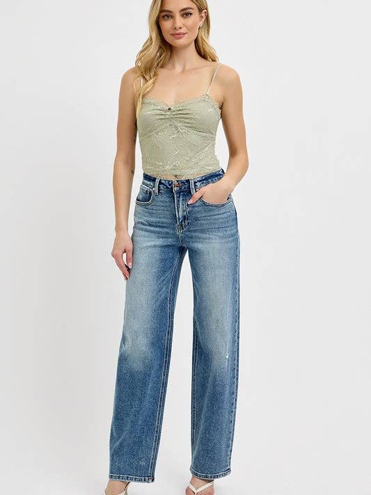 Medium RISEN Full Size Distressed Wide Leg Jeans Plus Size for wholesale on Faire