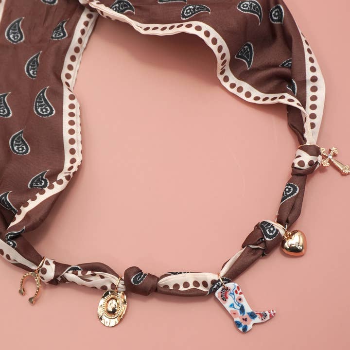 GOLD SCARF CHARM NECKLACE-BOOT HAT CROSS HORSESHOE | 80N92349 for wholesale on Faire2