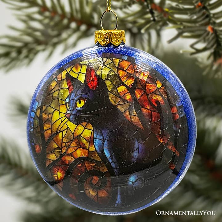 OrnamentallyYou - Wholesale Ornament - Witch and Black Cat Stained Glass Handblown Ornament2