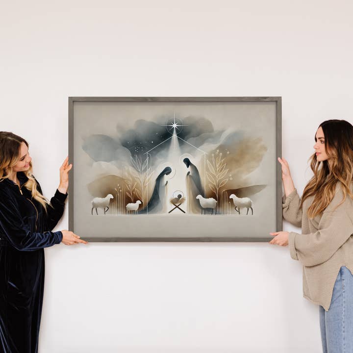 Hangout Home – wholesale Konsttryck – Modern Boho Beige Grå Julfödelse - Födelseduk4