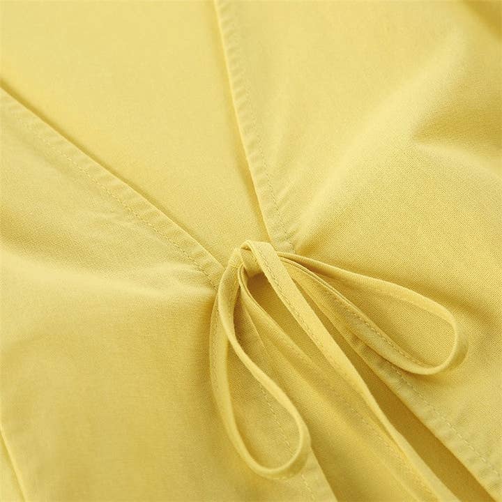 Yellow Solid Color Bubble Sleeve Top Skirt Set for wholesale on Faire9