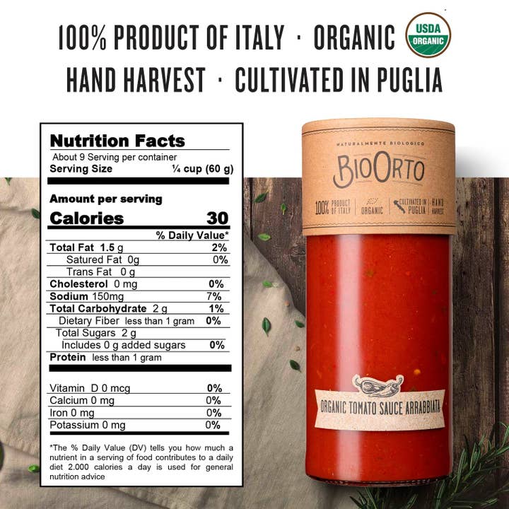 Ciao Imports - Wholesale Pasta Sauce - Bio Orto Organic Arrabbiata Tomato Sauce (550g / 19.4oz)3