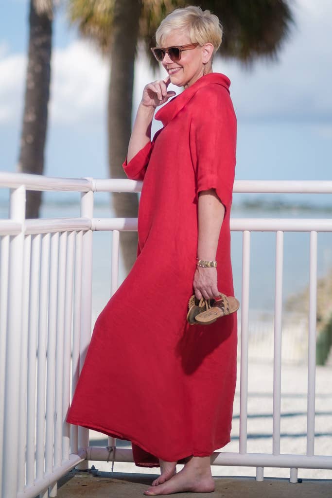 TINA Stephens Italy/Tees By Tina – wholesale Dress – Women's – Mara Cowl Neck Linen Maxi Dress (DQ103)15