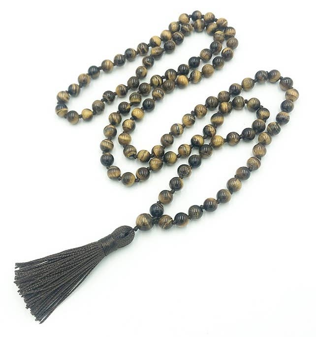Namu Baru Inc. – Colar de contas de oração por atacado – Tiger's Eye Knotted 108 Mala Conta - Contas de Oração - 8mm