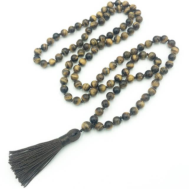 Tiger's Eye Knotted 108 Bead Mala - Prayer Beads - 8mm for wholesale by Namu Baru Inc.