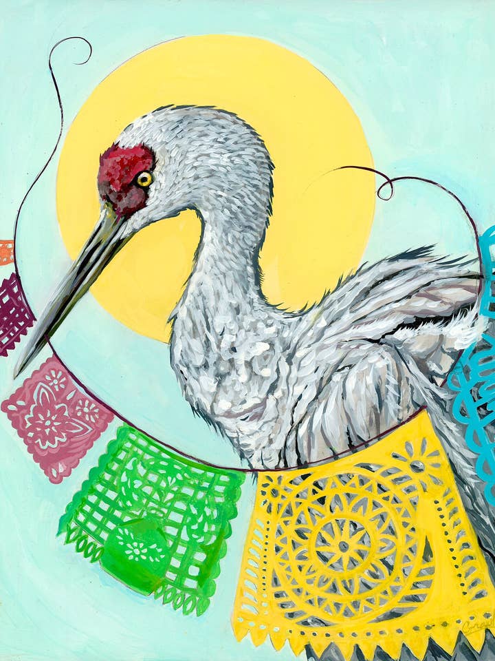 Pájaro med Papel Picado - 11 „x14" Arkiv Giclee-tryk for engroshandel hos Chris Granillo Art