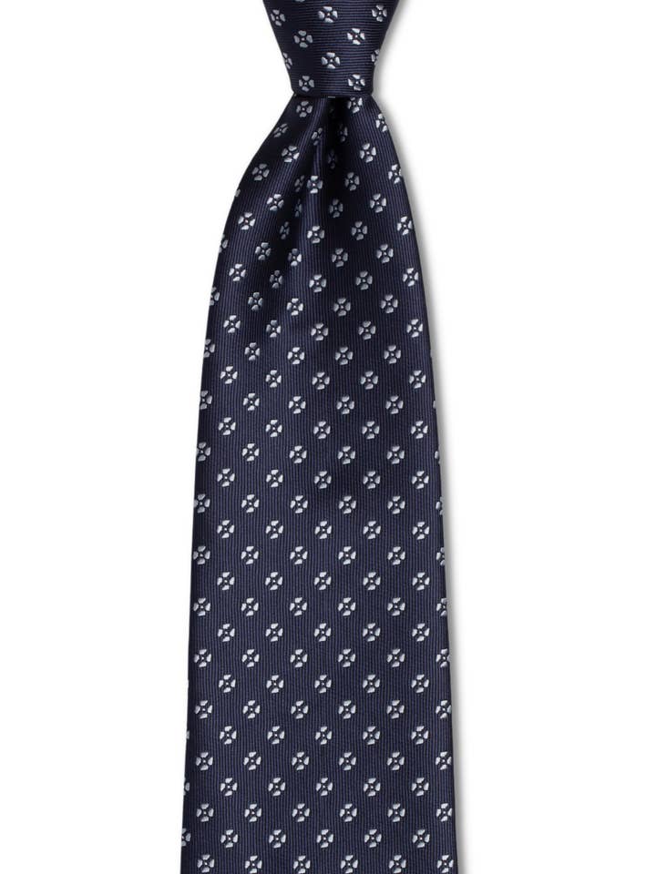 Navy Blue-Flowered Geometric Traditional Tie for wholesale by GoTie