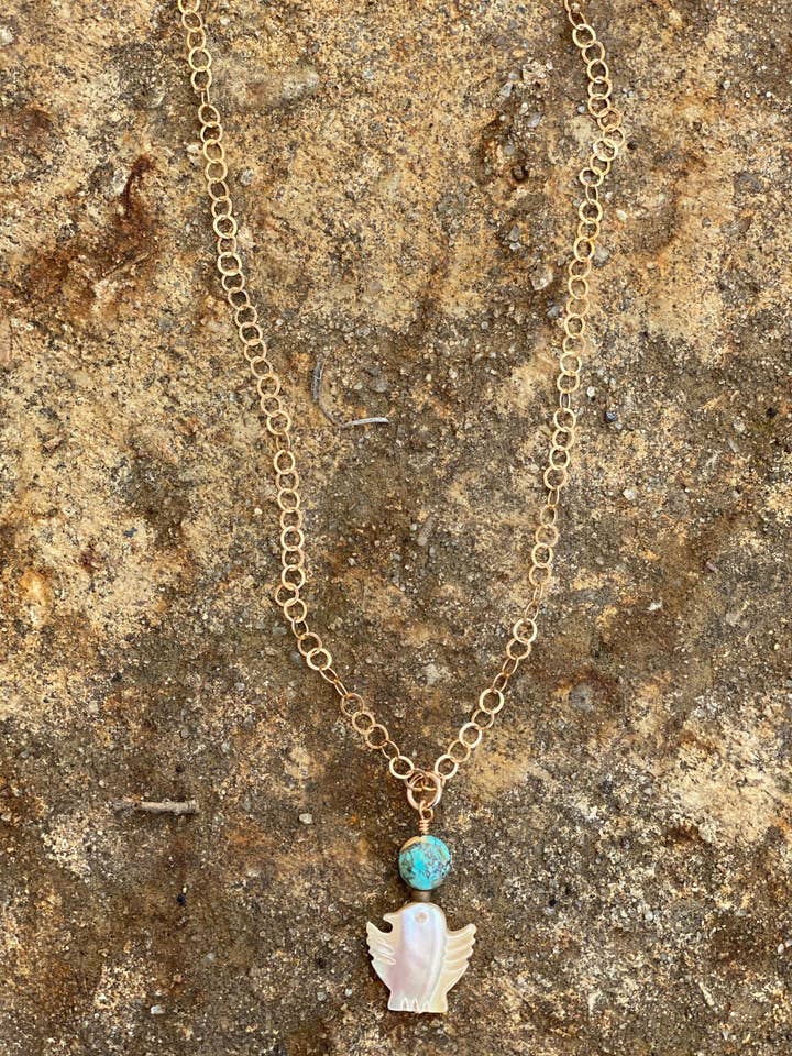 17566 Bronze Chain with Turquoise and Mother of Pearl Thunde for wholesale by J.Forks Designs