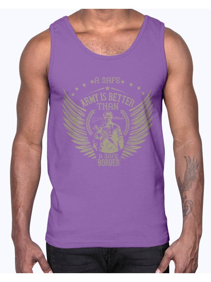 tshirt unlimited - Wholesale Tank top – Men's - A Safe Army Is Better Than a Safe Border- Military- Cotton Tank7