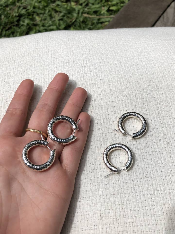 Silver Baby Hoop earrings, hammered beaten design. for wholesale by RIMMBA