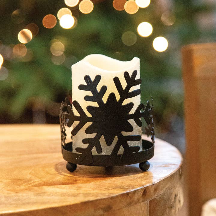 Col House Designs - Vente Bougeoirs - Support de pilier en forme de flocon de neige en métal noir