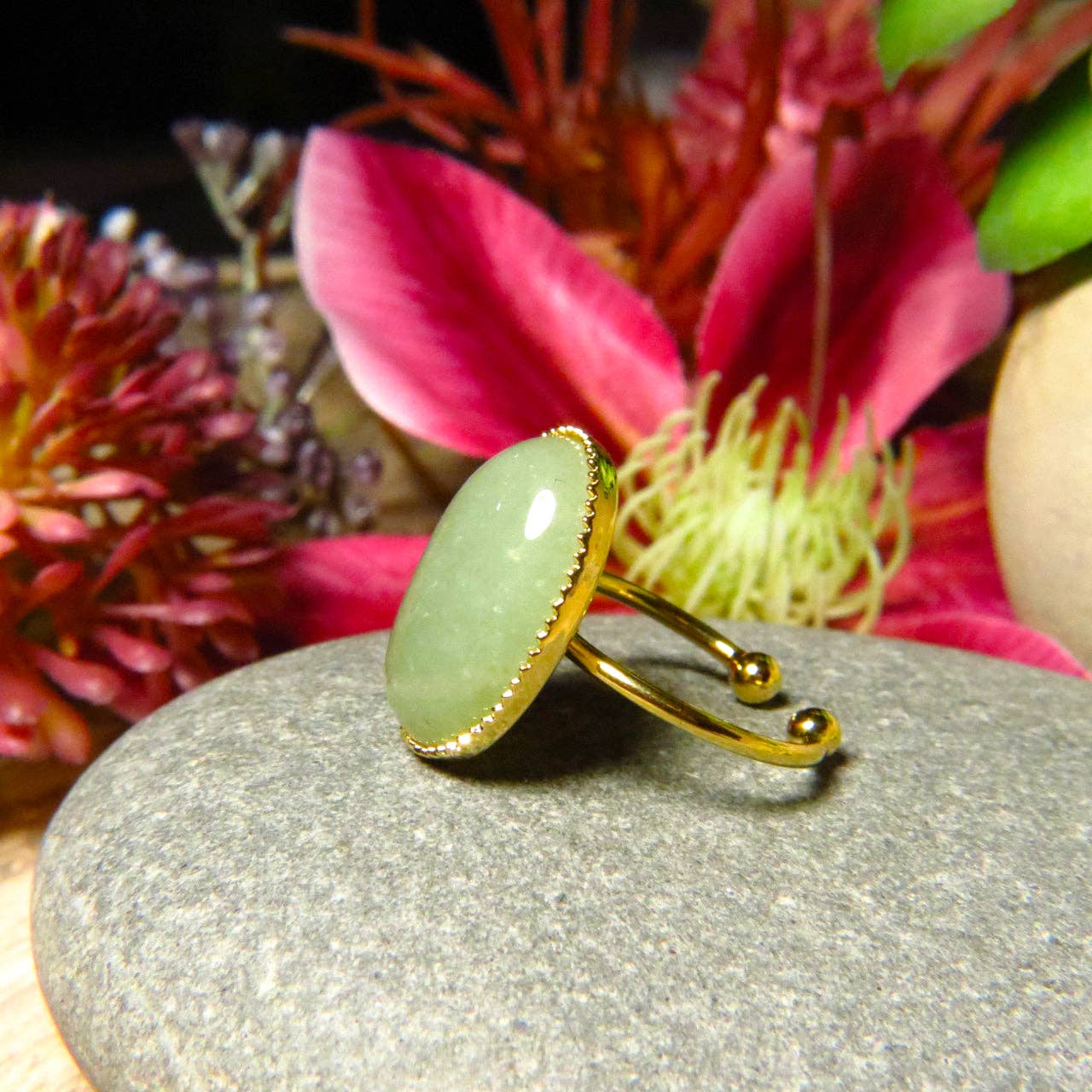 TOURMALYN - Vente Bague de cocktail/de cérémonie - Bague "ELSA" dorée or fin en pierre d'Aventurine11