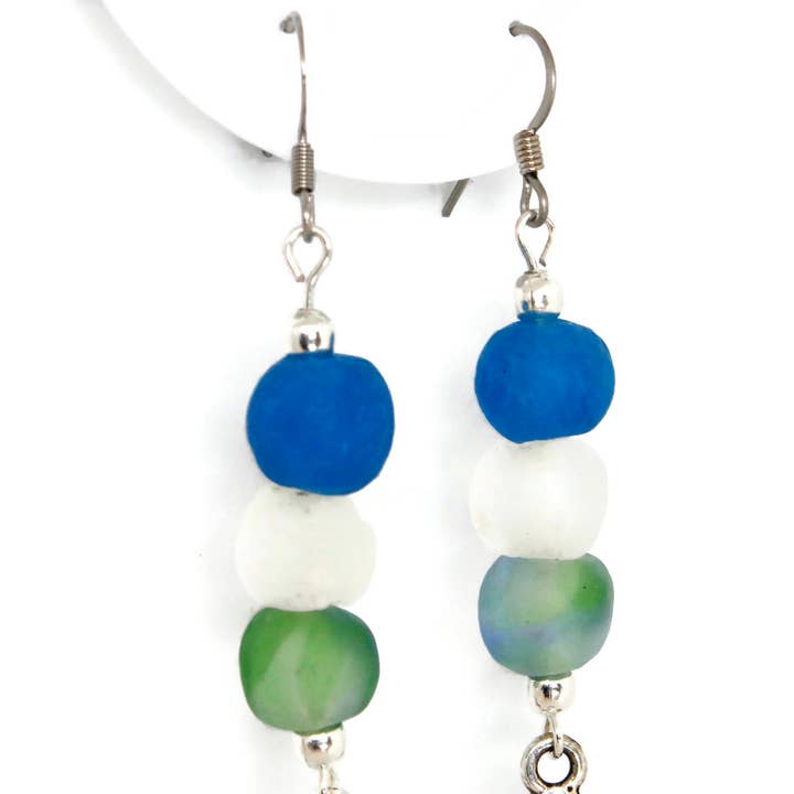 5P African Fused Glass Beads Charm Earrings for wholesale by Sea Ranch Jewelry