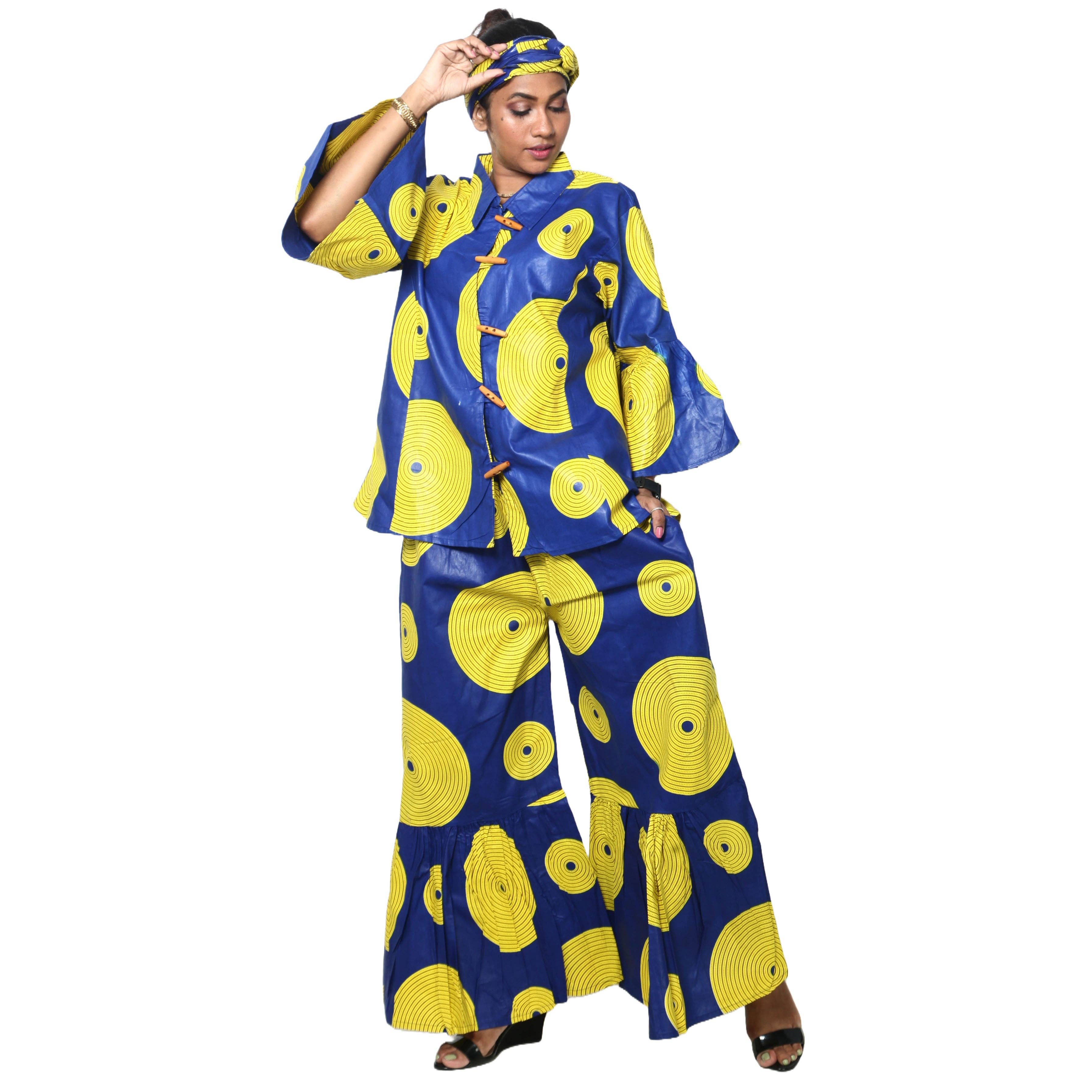 African Stars - Vente Ensemble haut et pantalon (PAS d'intérieur) - Femme - Ensemble Chemisier Femme et Pantalon Palazzo -- Imprimé FI-405010