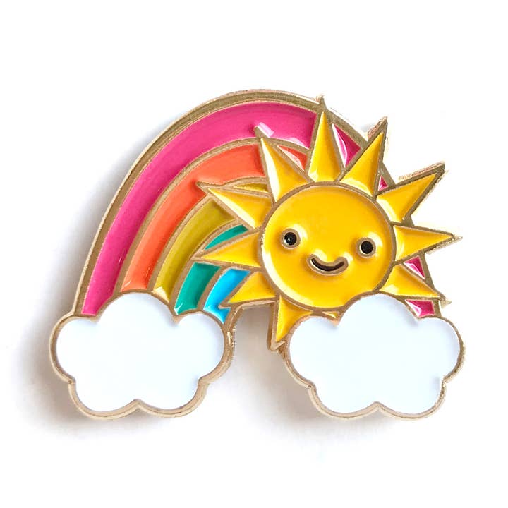 Sunny Rainbow Enamel Pin - Spring, Summer for wholesale by Night Owl Paper Goods