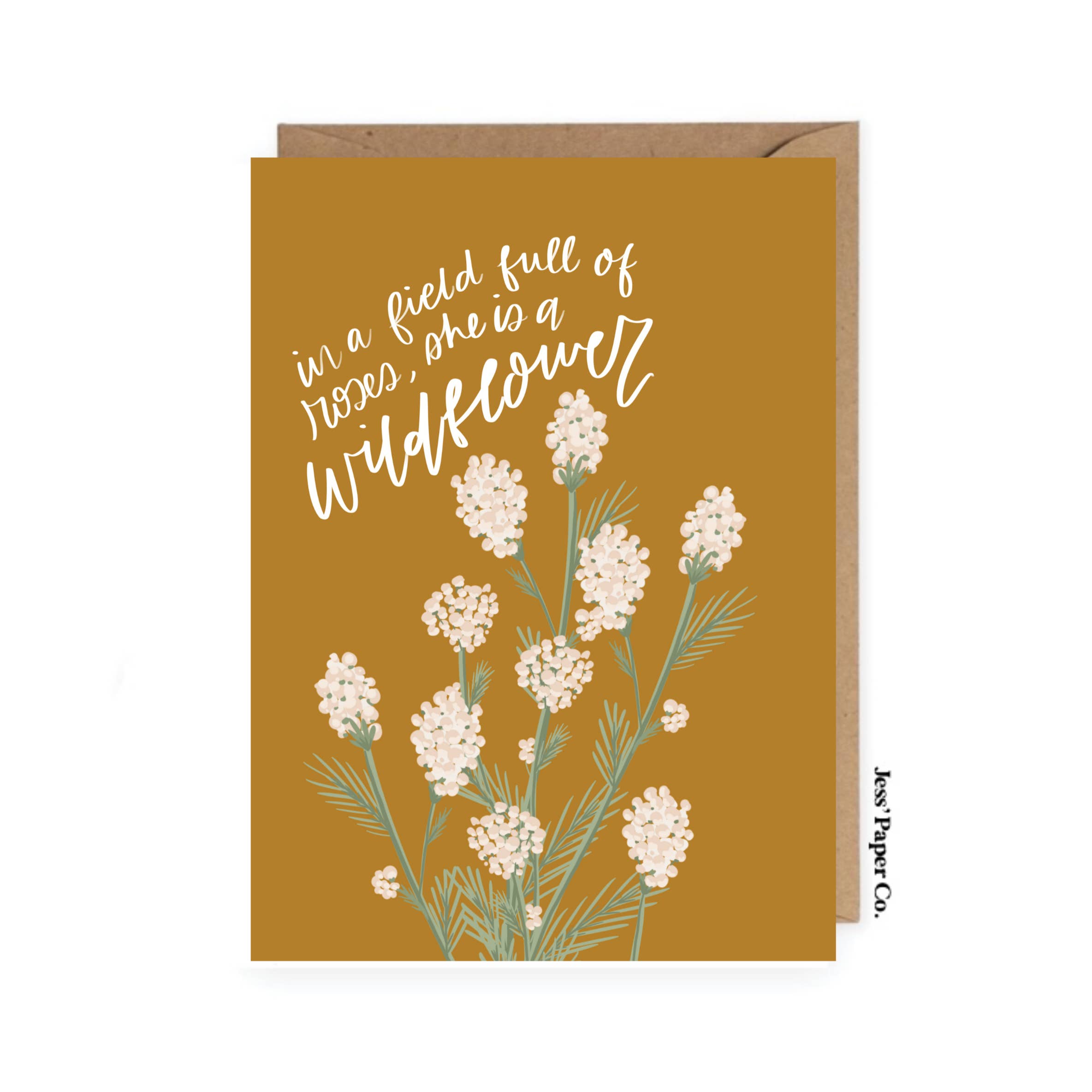 Jess' Paper Co. – Großhandel Geburtstagskarten – Mustard „She is a Wildflower“ -Karte