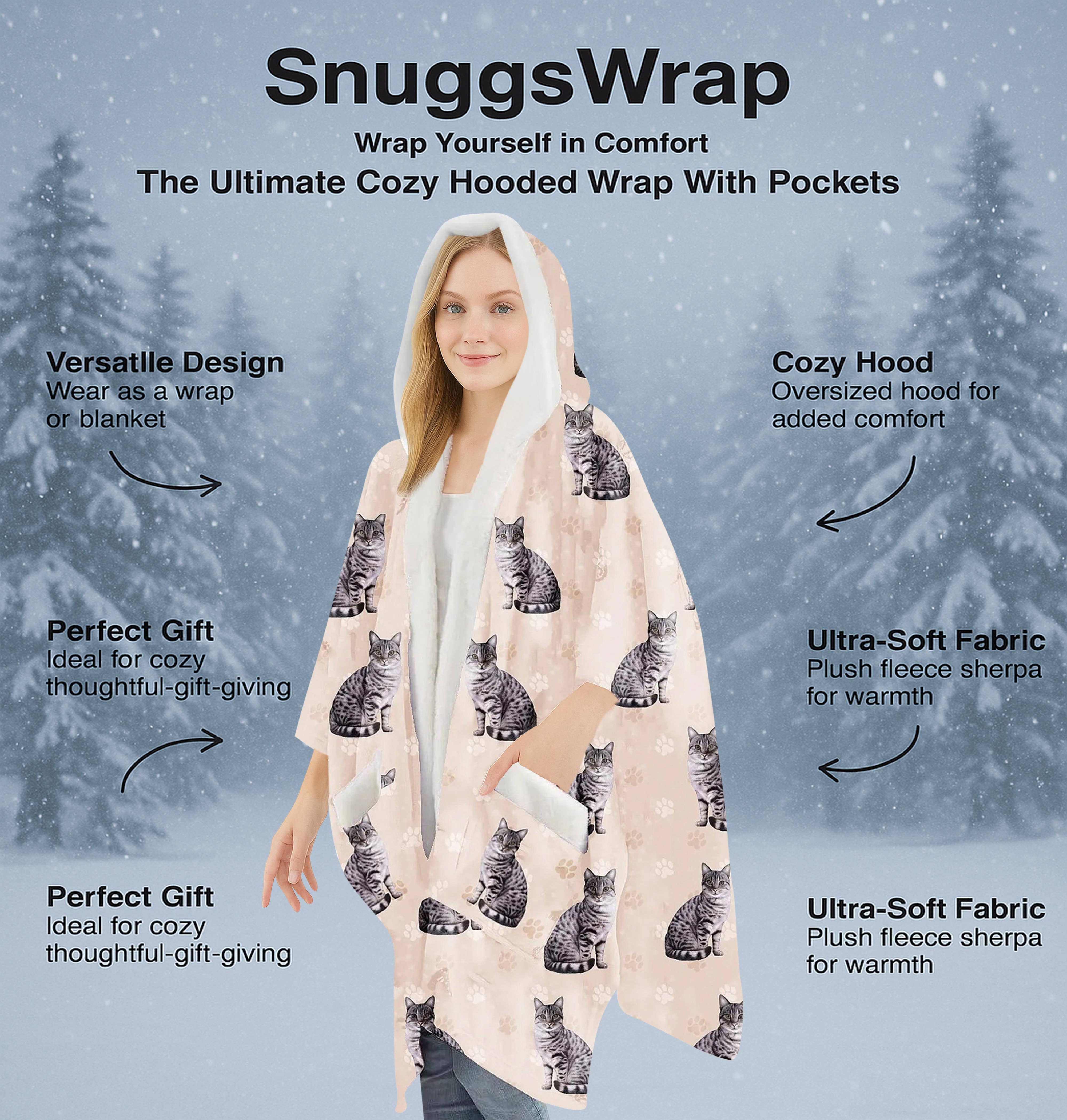 E&S Pets - Venta al por mayor Sudadera con capucha - Unisex - Cobija con Capucha Snuggs Wrap Silver Tabby – Manta Ultra Suave de Sherpa para Amantes de Mascotas3