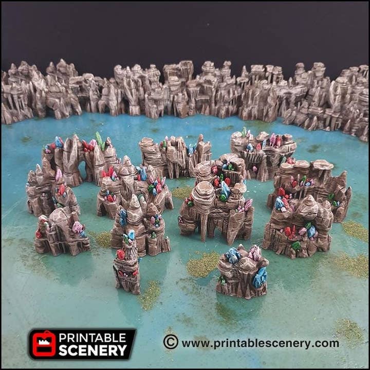 Kristalgrotmuren | DnD Grot Scatter-terrein Rotsen Kerker Printbaar Decor RPG Tafelblad Mini Spel Tegels 3D Geprint TTRPG Pathfinder voor wholesale door The Beaver and Broadsword