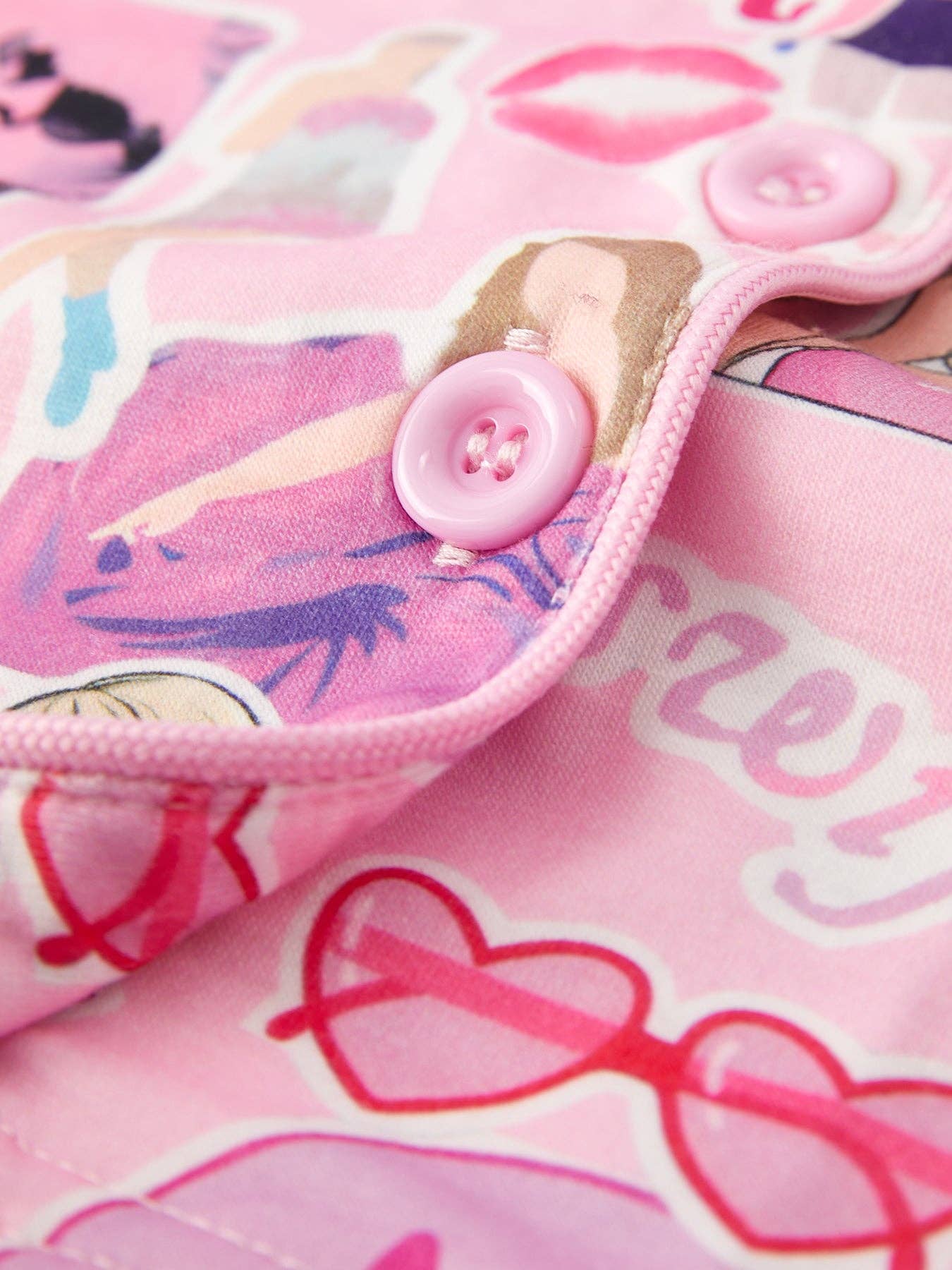 Rylee Faith Designs – Conjunto de pijama - Crianças por atacado – Conjunto de Pijama de Botão Rosa TS com Lapela, Manga Curta e Calções7