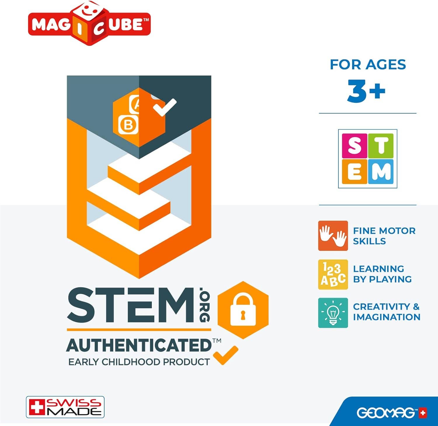 GEOMAGWORLD USA - Vente Jeu construction – enfant - Geomag™ Magicube Apprendre les Mots 55 Pièces Ensemble de Construction STEM4