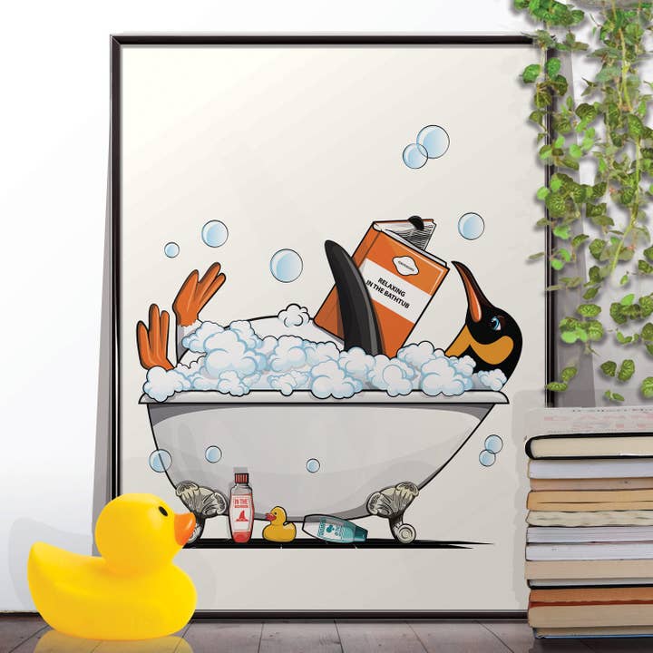 Pingüino en el baño, divertido póster de baño para niños para venta al por mayor de In The Washroom