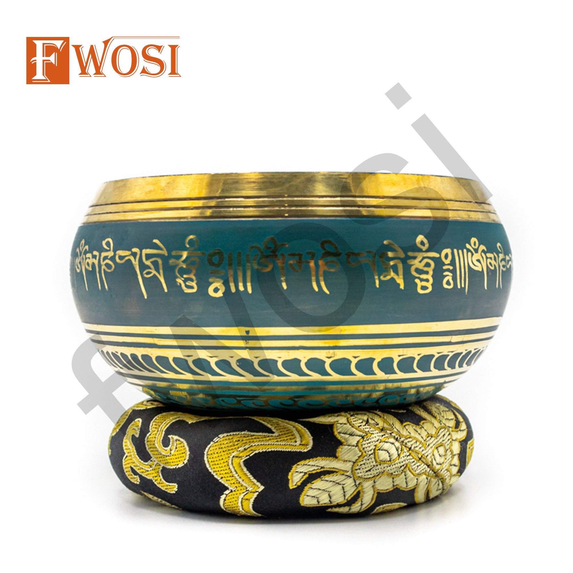 Fwosi - Vendita all'ingrosso Attrezzatura per meditazione - Ciotola Tibetana Antica Oro e Verde con Mazzuolo e Cuscino | Strumento Sonoro Spirituale per Meditazione, Yoga, Guarigione dei Chakra6