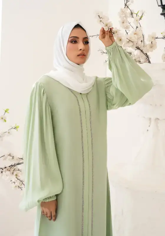Multiple Color Option Pistachio Embellished Abaya for wholesale on Faire1