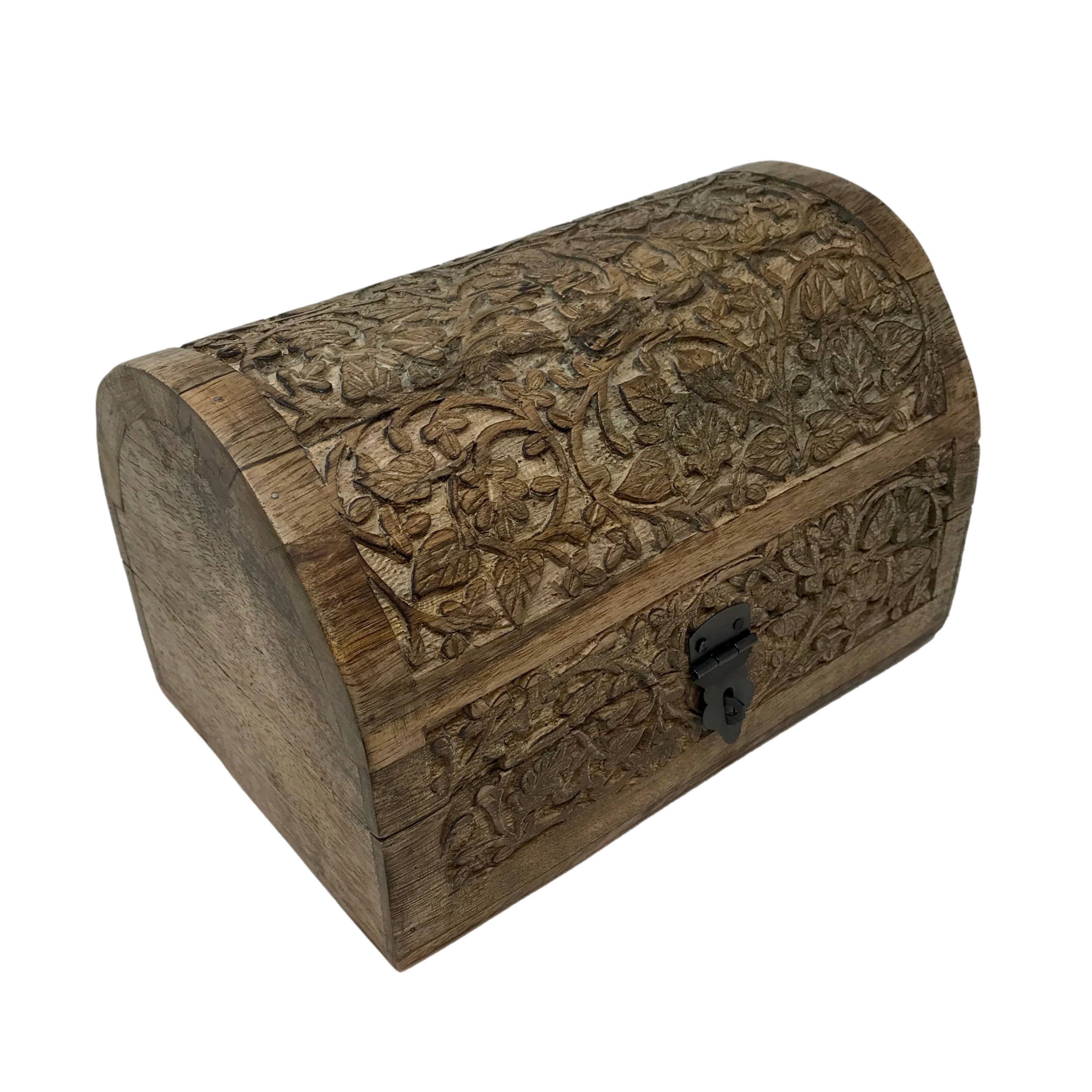 Wilco Home – wholesale Decorative box – Hand-Carved Wood "Vines" Hinged Box Table Chest5