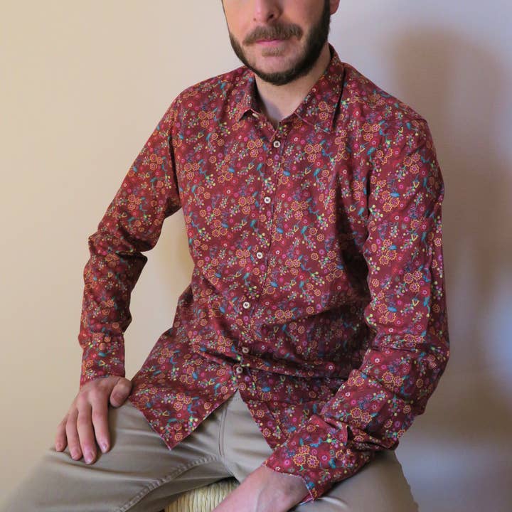 David Fantasy 2 - camisa em algodão premium Liberty London, gola italiana, slim fit por atacado de Bevilacqua Firenze