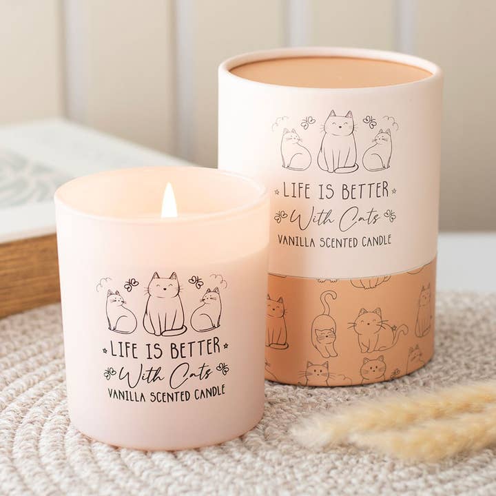 Life Is Better With Cats Vanilla Candle for wholesale by Something Different Wholesale