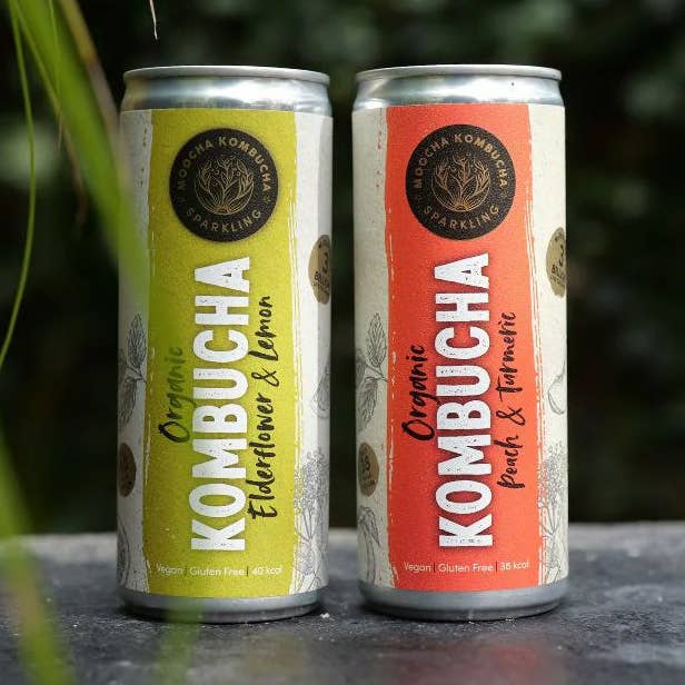 Immunity Bundle | 20 cans | Elderflower & Lemon and Peach & Turmeric Bundle for wholesale by Moocha Kombucha