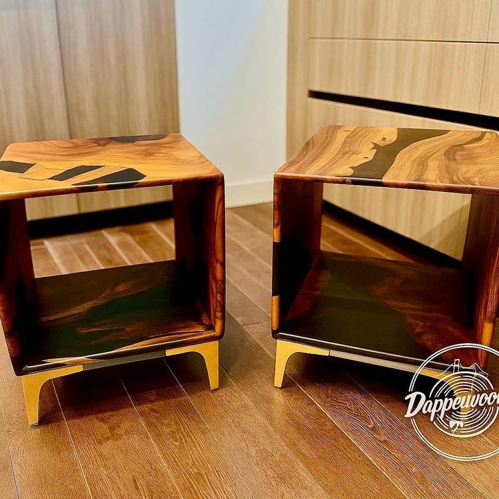 Handcrafted Black Walnut & Black Epoxy Cube Coffee Table for wholesale by DapperwoodSF