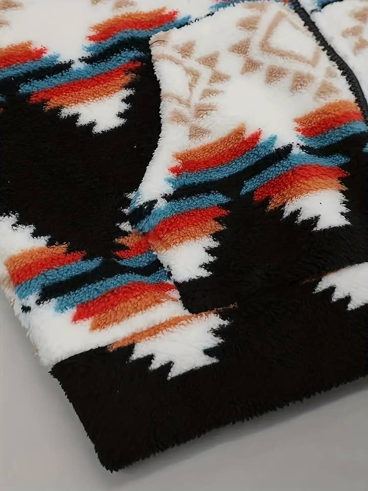 Western Aztec Sherpa fleece hooded jacket for wholesale on Faire6