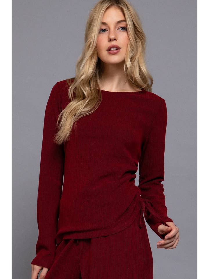 Active Basic | Active USA - Wholesale Knit Top - Women's - Long Sleeve Round Neck Side Ruched Two Tone Texture Knit Top7