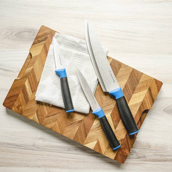 Dura Living LLC - Wholesale Knife Set - Duo-Grip 3 Piece Kitchen Knife Set With Blade Guards, Blue