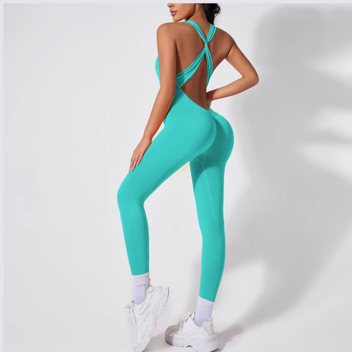 WONDERXFANS - Wholesale Unitard - Women's - Yoga Bodycon V-neck Sports Jumpsuit14