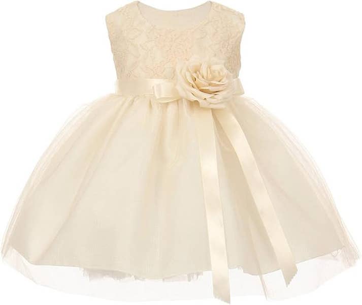 iGirlDress - Wholesale Dress - Baby - Baby Girls Two-Tone Lace Tulle Flower Dress with Corsage 3