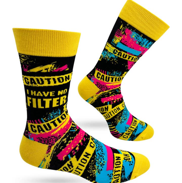 Caution I Have No Filter Men's Novelty Crew Socks for wholesale by Fabdaz