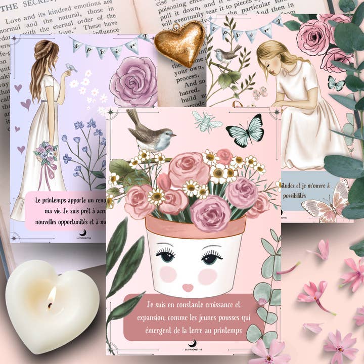 Sæt med 32 positive bekræftelseskort – Forårets opvågning for engroshandel hos Les Moonettes